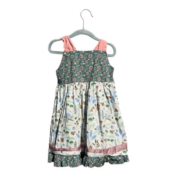 Marie Nicole Floral Green and Pink Mixed Media Kids Dress size 4 boho fairy - Picture 1 of 4
